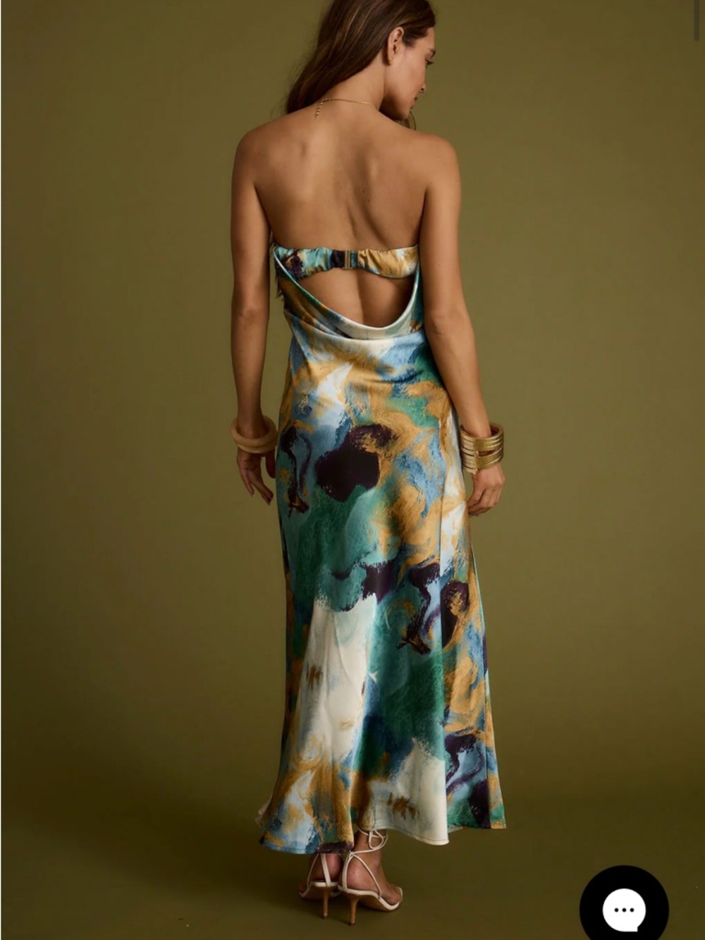 12th Tribe Strapless Abstract Print Maxi Dress in Green, Blue & Gold - Picture 2 of 4
